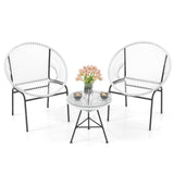 3 Piece Outdoor Patio Furniture Set, Acapulco Chair Set w/Plastic Rope, Tempered Glass Table
