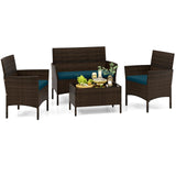 Tangkula 4/8 Piece Patio Rattan Conversation Set, Outdoor Wicker Furniture Set with Chair, Loveseat & Tempered Glass Table