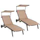 Tangkula Patio Chaise Lounge Chair, Outdoor Recliner with Wheels, Adjustable Canopy & Cupholder