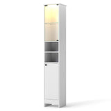 Tangkula Tall Narrow Freestanding Bathroom Storage Cabinet with Lights and Remote (1/2)