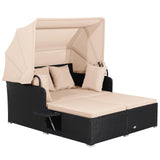 Tangkula Patio Rattan Daybed, Patiojoy Wicker Daybed Loungerw/Retractable Canopy, 2 Foldable Side Panels