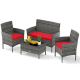 Tangkula 4/8 Piece Patio Rattan Conversation Set, Outdoor Wicker Furniture Set with Loveseat