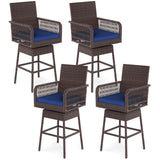 Tangkula Patio 360° Swivel Bar Stool with Cross-Woven Armrests