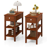 Tangkula Narrow End Table Set of 2, 24.5”H Farmhouse Side Table with Drawer