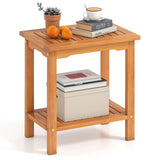 Tangkula Outdoor 2-Tier Patio End Table with Slatted Tabletop & Storage Shelf