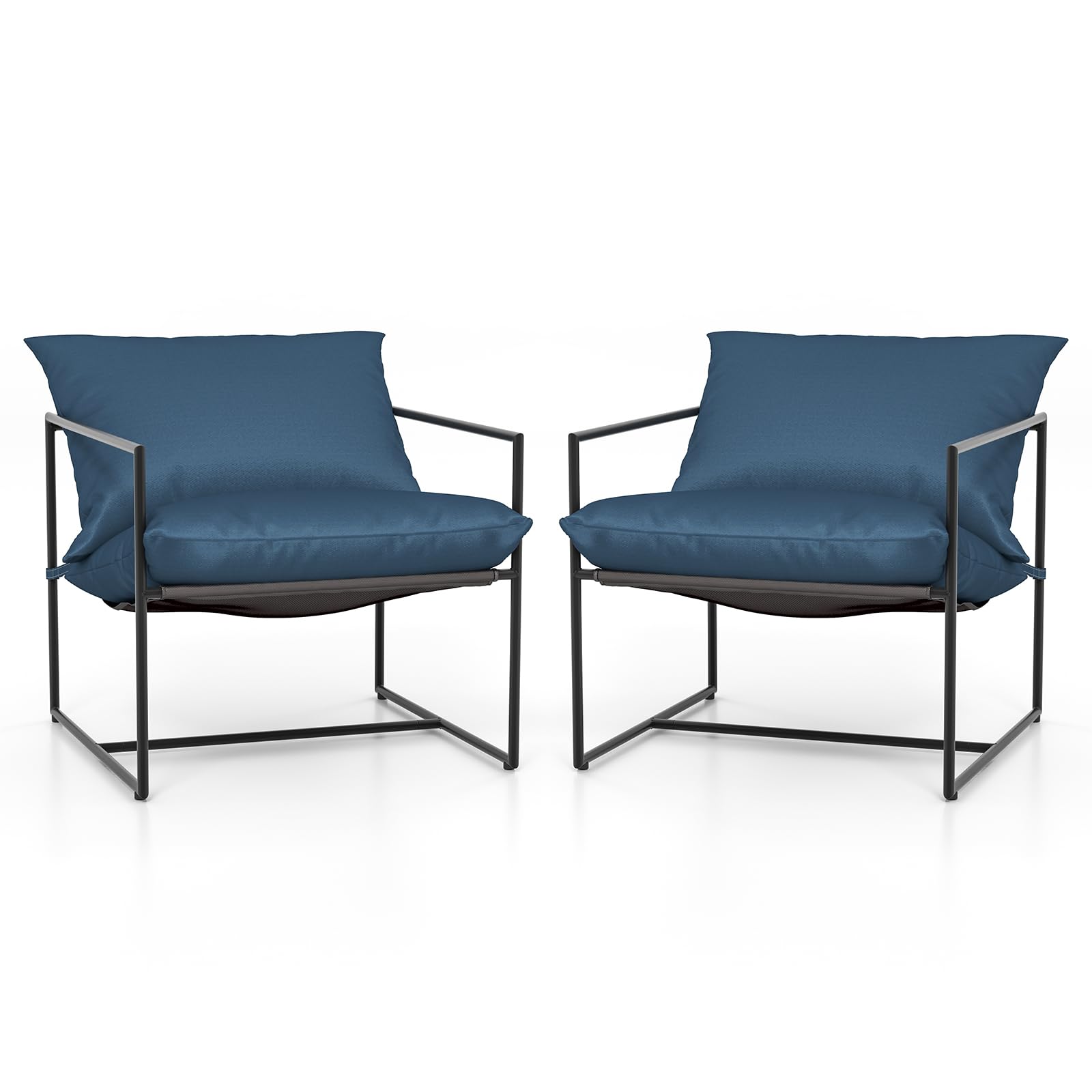 Tangkula Sling Accent Chair, Indoor Outdoor Leisure Chair with Seat & Back Cushions (Navy)