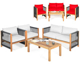 Tangkula Outdoor Wood Furniture Set with 2 Set Cushion Covers