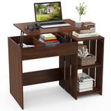 Tangkula Lift Top Computer Desk, Small Standing Laptop Desk with 2 Hidden Compartments & 2 Open Storage Shelves