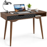Tangkula Mid-Century Modern Computer Desk with Drawer and Open Compartment