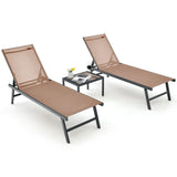 Tangkula 3 Piece Patio Chaise Lounge Set, Aluminum Patio Recliner with Coffee Table