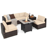 Tangkula 7 Piece Patio Furniture Set with Fire Pit Table, 30 Inches 50,000 BTU Propane Fire Pit Table