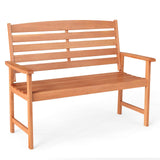 Tangkula Wooden Garden Bench with Slatted Backrest and Comfortable Armrests