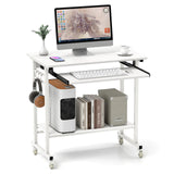 Tangkula Rolling Computer Desk Cart with Keyboard Tray, Mobile Portable Laptop PC Desk with CPU Stand & 3 Hooks for Sofa & Bed