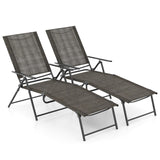 Tangkula Outdoor Lounge Chairs Set of 2, Patio Folding Chaise Recliner with 6-Level Backrest