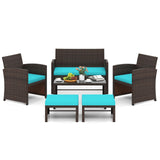 Tangkula 6 Pieces Outdoor Sectional Conversation PE Rattan Sofa Set