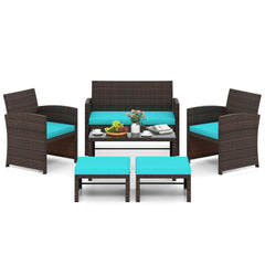 Tangkula 6 Pieces Outdoor Sectional Conversation PE Rattan Sofa Set