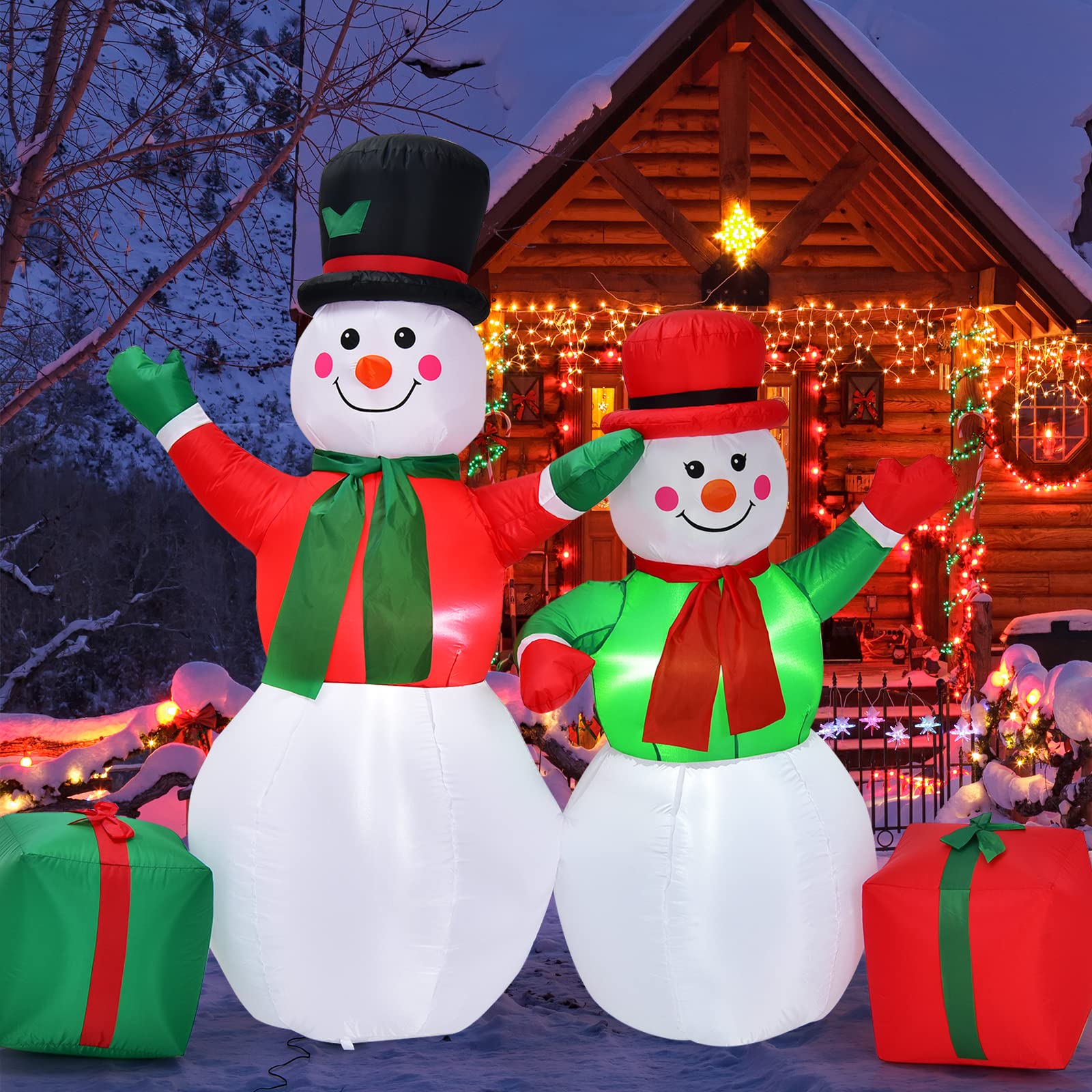 6Ft & 5Ft Christmas Inflatable Snowmen, Inflatable Christmas Decoration w/ Built-in LED Lights