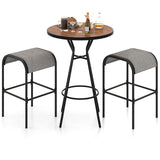 Tangkula 3 PCS Outdoor Bar Table Set, 28” Round Bar Height Table with 2 Bar Stools