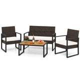 Tangkula Patio Furniture Set with Cushioned Chairs & Wood Plastic Coffee Table