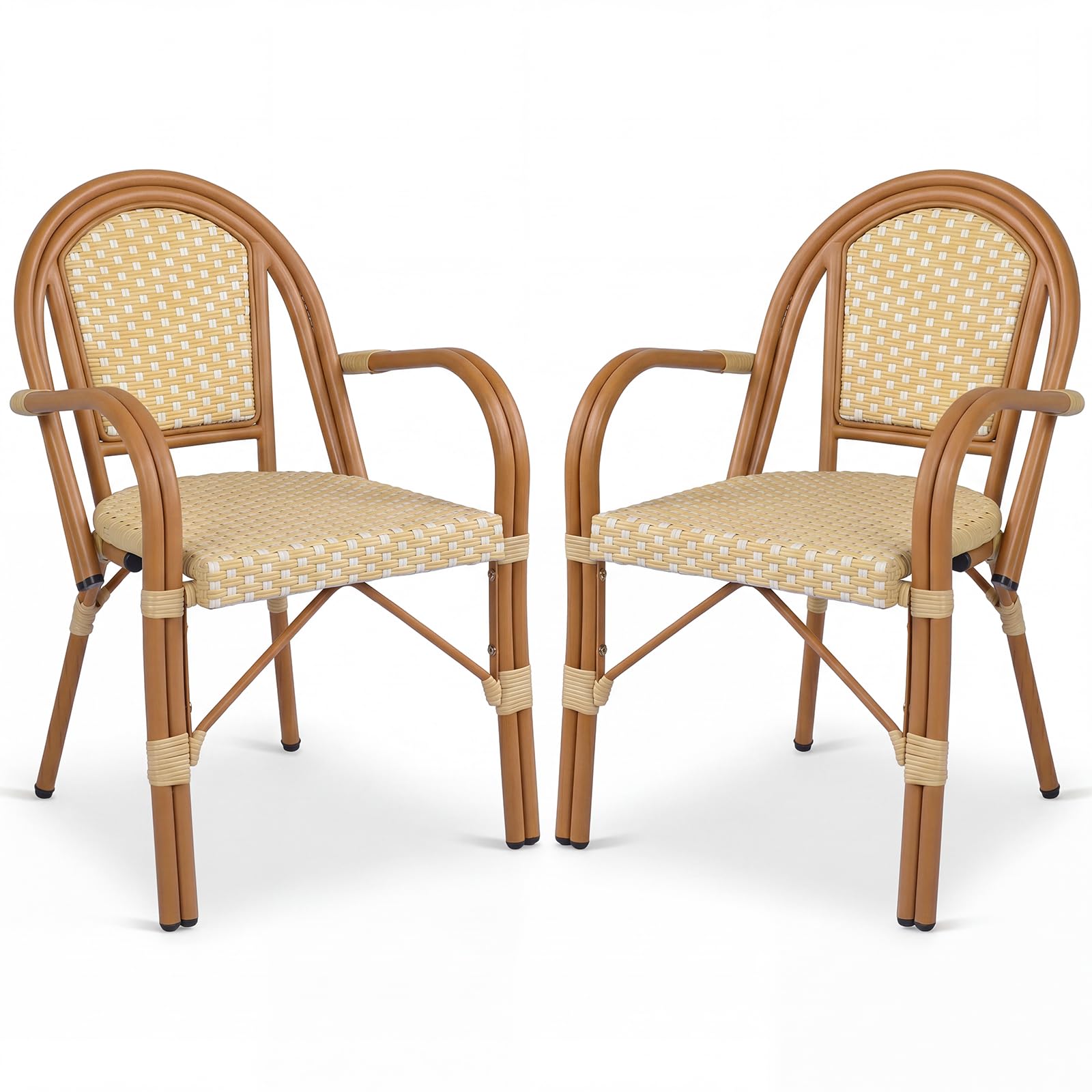 Tangkula Outdoor French Bistro Chairs | Hand-Woven PE Wicker Patio Chairs (2/4)