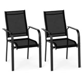 Tangkula Patio Dining Chairs | Stackable Outdoor Armchairs with Metal Frame