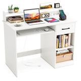 Tangkula White Desk with Drawer & Keyboard Tray