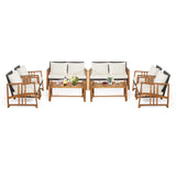 Tangkula 4 Pieces Patio Sofa Set, Outdoor Mix Brown Rattan Conversation Set with Acacia Wood Frame