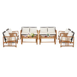 Tangkula 4 Pieces Patio Sofa Set, Outdoor Mix Brown Rattan Conversation Set with Acacia Wood Frame