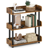 Tangkula 3-Tier Bookshelf Multipurpose Wood Standing Display Rack with Back and Side Panels