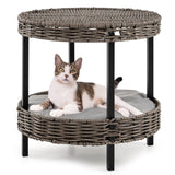 Tangkula 2-Tier Rattan Cat Nest