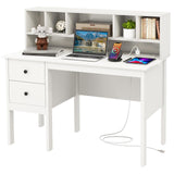 Tangkula Computer Desk with Drawers & Hutch, Modern Home Office Desk Writing Study Desk with Charging Station