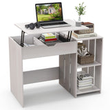 Tangkula Lift Top Computer Desk, Small Standing Laptop Desk with 2 Hidden Compartments & 2 Open Storage Shelves