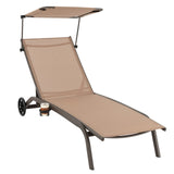 Tangkula Patio Chaise Lounge Chair, Outdoor Recliner with Wheels, Adjustable Canopy & Cupholder