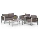 Tangkula 4 Pieces Aluminum Patio Furniture Set, Modern Outdoor Sectional Sofa Set (Gray)