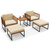 Tangkula 5 Pieces Acacia Wood Patio Furniture Set with Ottomans, Outdoor Conversation Set