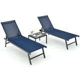 Tangkula 3 Piece Patio Chaise Lounge Set, Aluminum Patio Recliner with Coffee Table