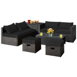 8-Piece Patio Furniture Set with Cover, 2 Ottomans, 2 Armless Sofas & Corner Sofas