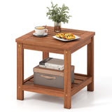 Tangkula Outdoor Side Table with Slatted Tabletop & Storage Shelf