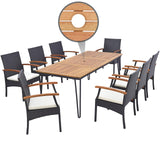 Tangkula Patio Rattan Dining Set for 8, Acacia Wood Table Top