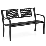 Tangkula Metal Outdoor Garden Bench with Patterned Backrest and Curved Armrests