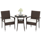 Tangkula 3-Piece Patio Furniture Set with Tempered Glass Top Table and Soft Cushions