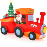 Tangkula 8.6 FT Lighted Christmas Inflatable Santa Claus on Train with Deer & Christmas Tree