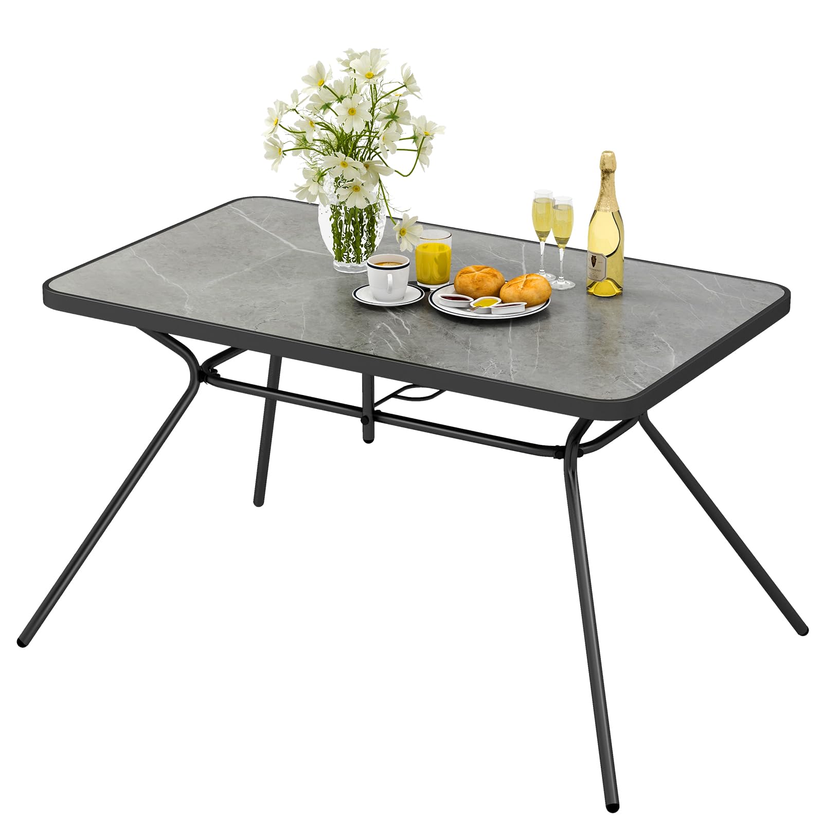 glass top rectangular patio dining table with umbrella hole Tangkula Patio Rectangle Dining Table, 49"x 29.5"Outdoor Table with Um – tangkula