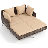 Tangkula Outdoor Rattan Double Daybed with Seat & Back Cushions