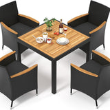Tangkula 5 Pieces Patio Dining Table Set for 4 Seat Cushions & Acacia Wood Tabletop