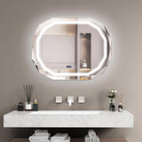 Tangkula LED Bathroom Mirror, Single Beveled Edge Anti-Fog Mirror with 3 Color LED Light, Memory Function