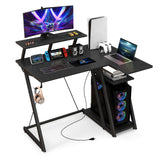Tangkula L Shaped Gaming Desk with Power Outlets, Small Gaming Computer Desk 39inch with Storage Shelf