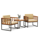 Tangkula 3 Pieces Patio Chair Set, Acacia Wood Outdoor Sofa Set with Metal Support