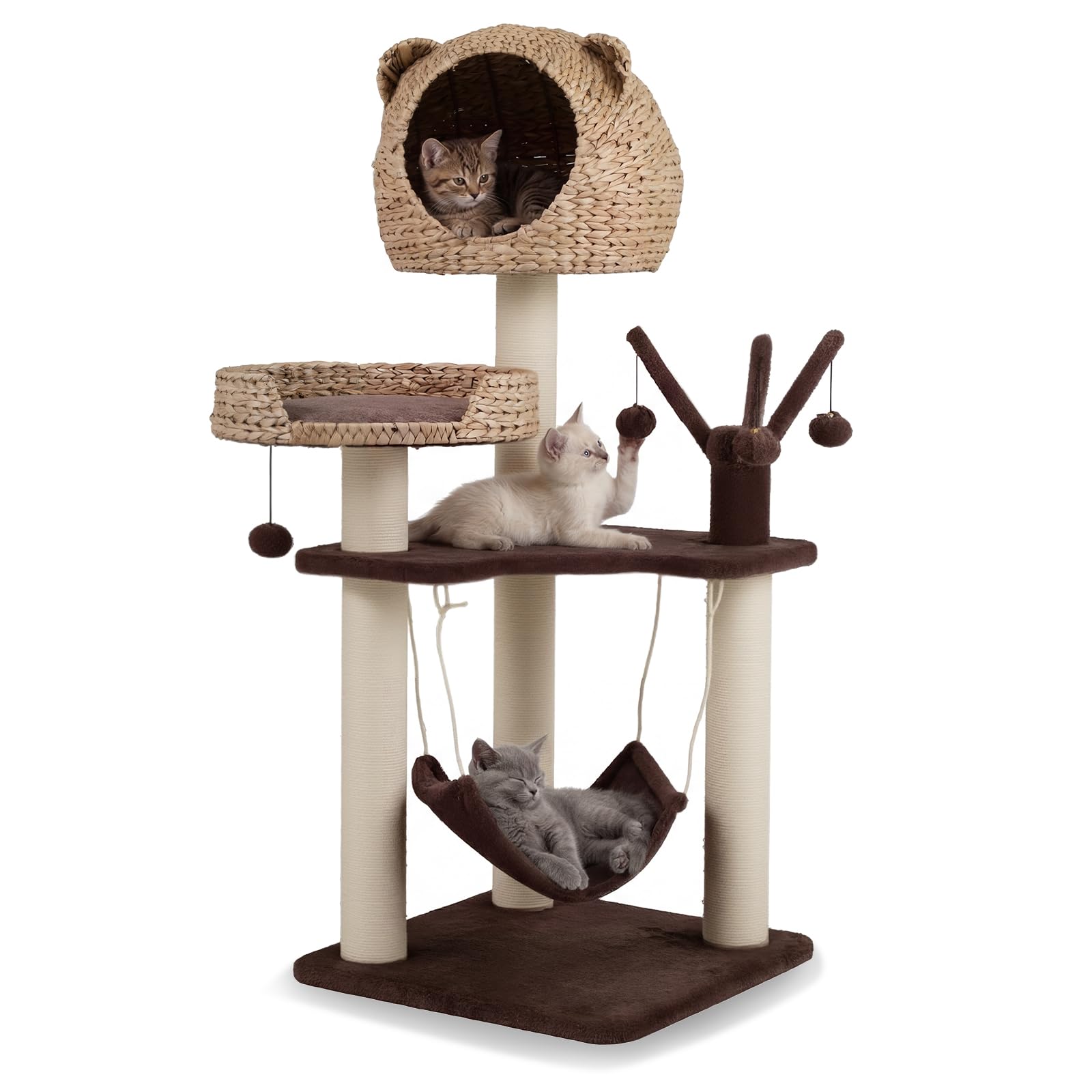 Tangkula Cat Tree for Indoor Cats, Multi-Level Cat Tree with Hammock, Natural Sisal Scratching Posts