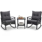 Tangkula 3 Pieces Outdoor Rocking Chairs Set Rattan Heavy Duty Cushioned Rocker Chairs